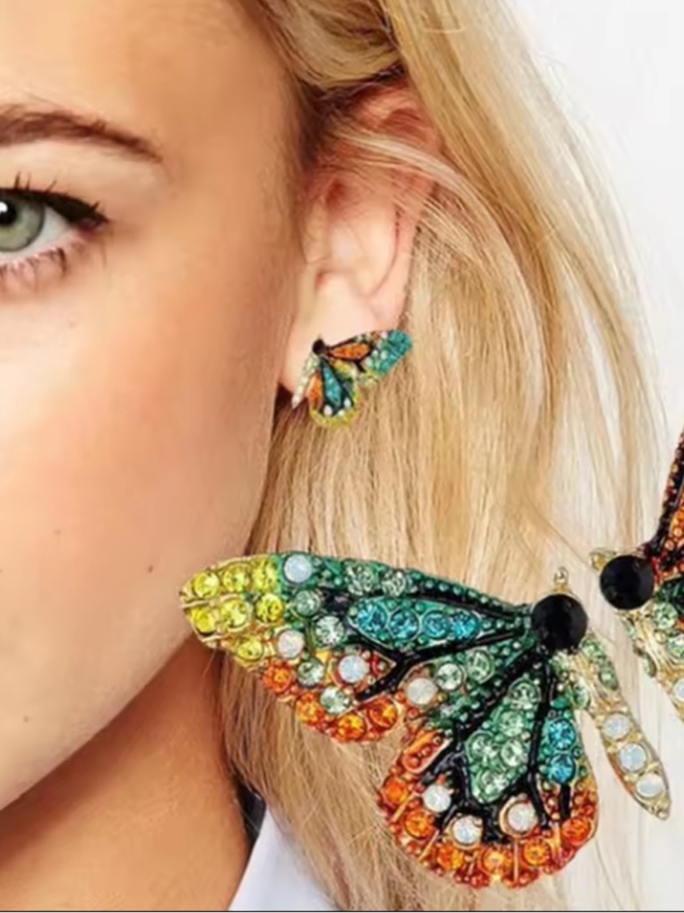 Multicolor Crystal Butterfly Stud Earrings